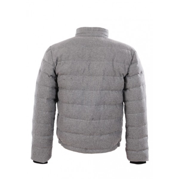 Moncler Giù brevi Grigio Caldo Giacche Uomo con colletto Mock e Slash